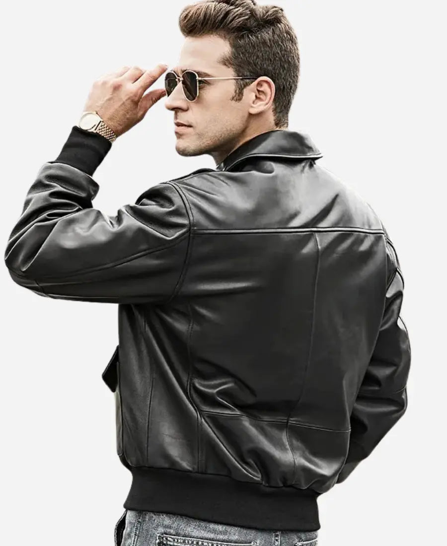 Men’s Black Bomber Leather Jacket – Air Force Pilot Style