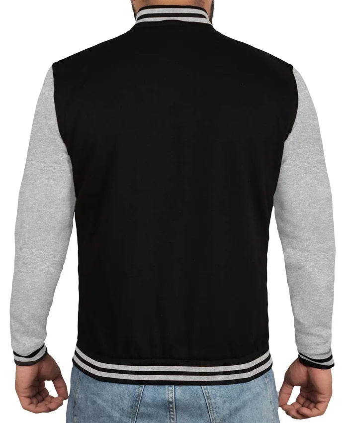 Men’s Black Grey Varsity Bomber Jacket  - Recreated