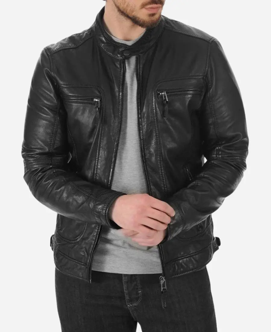 Men’s Black Leather Biker Jacket