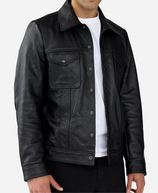 Men’s Black Leather Tucker Jacket