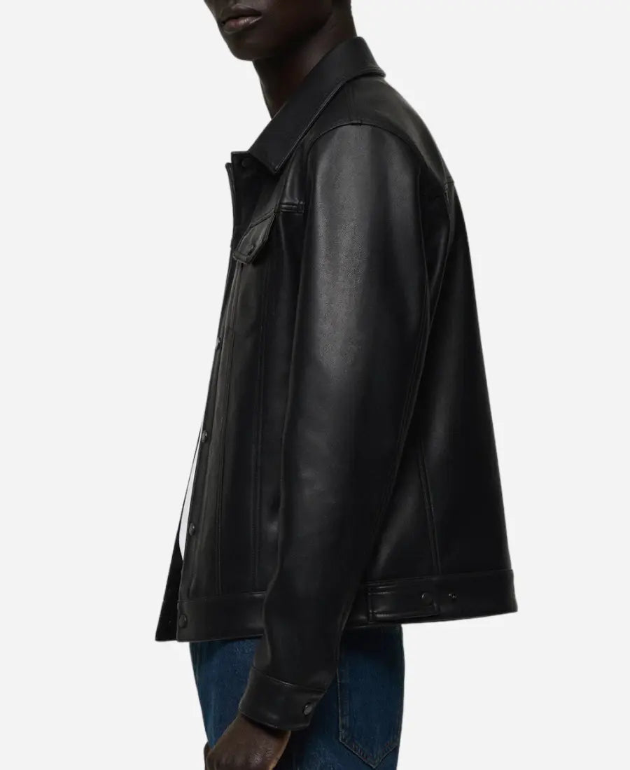 Men’s Black Sheepskin Leather Trucker Jacket