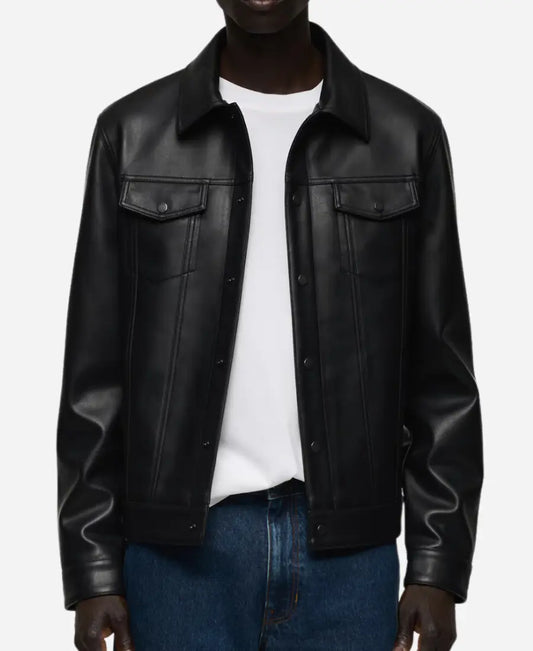 Men’s Black Sheepskin Leather Trucker Jacket