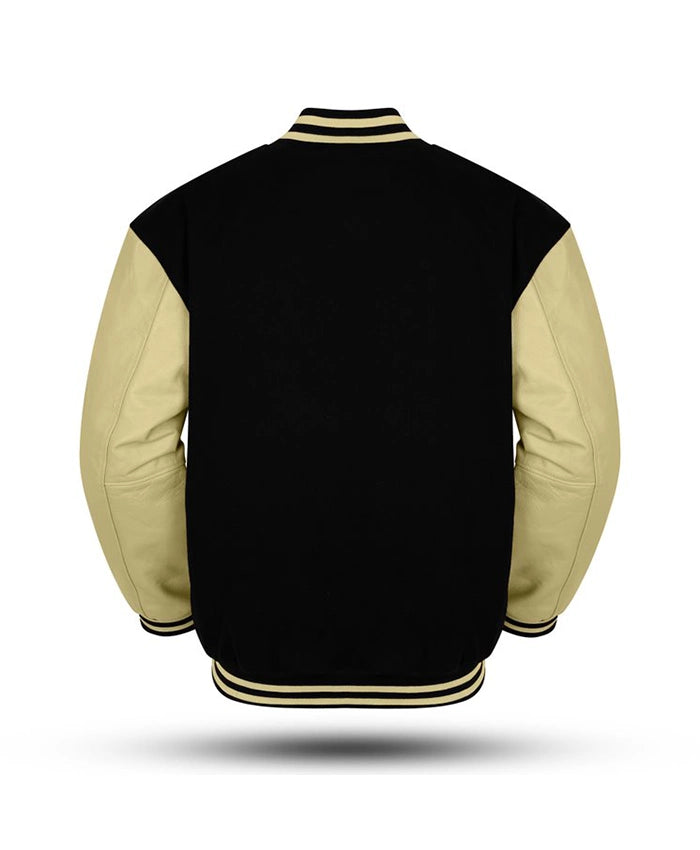 Mens Black Wool OFF-White Varsity Jacket  - Recreated
