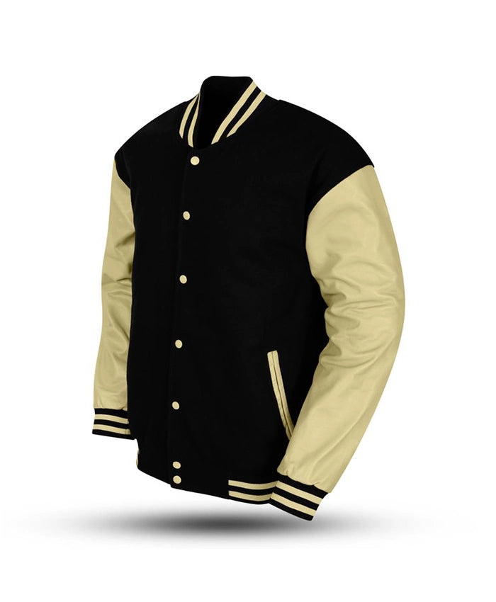 Mens Black Wool OFF-White Varsity Jacket  - Recreated