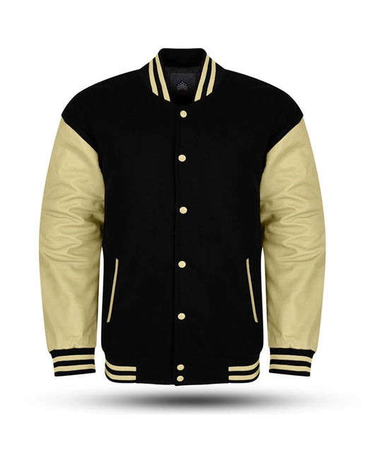 Mens Black Wool OFF-White Varsity Jacket  - Recreated