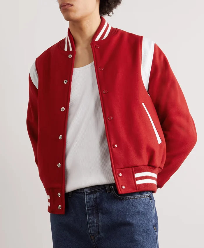 Men’s Casual Red and White Varsity Jacket  - Recreated