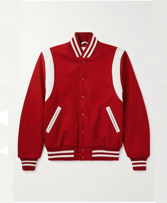 Men’s Casual Red and White Varsity Jacket  - Recreated