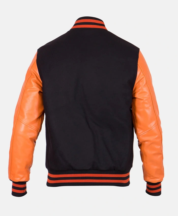 Men’s Causal Orange And Black Letterman Jacket  - Recreated