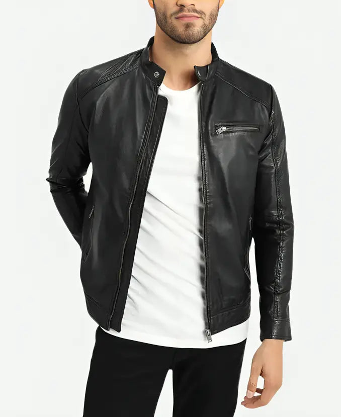 Men’s Cafe Racer Classic Black Leather Jacket