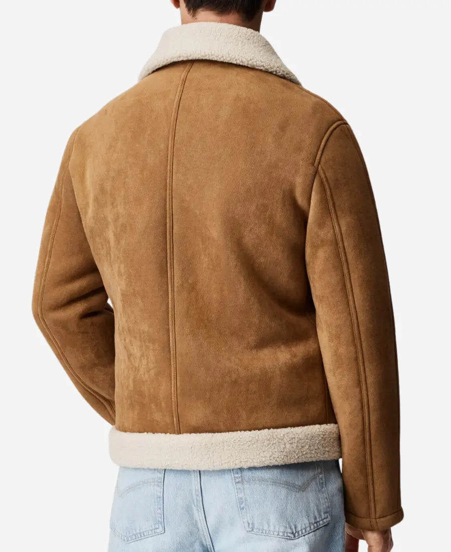Men’s Fur Collar Brown Suede Leather Trucker Jacket