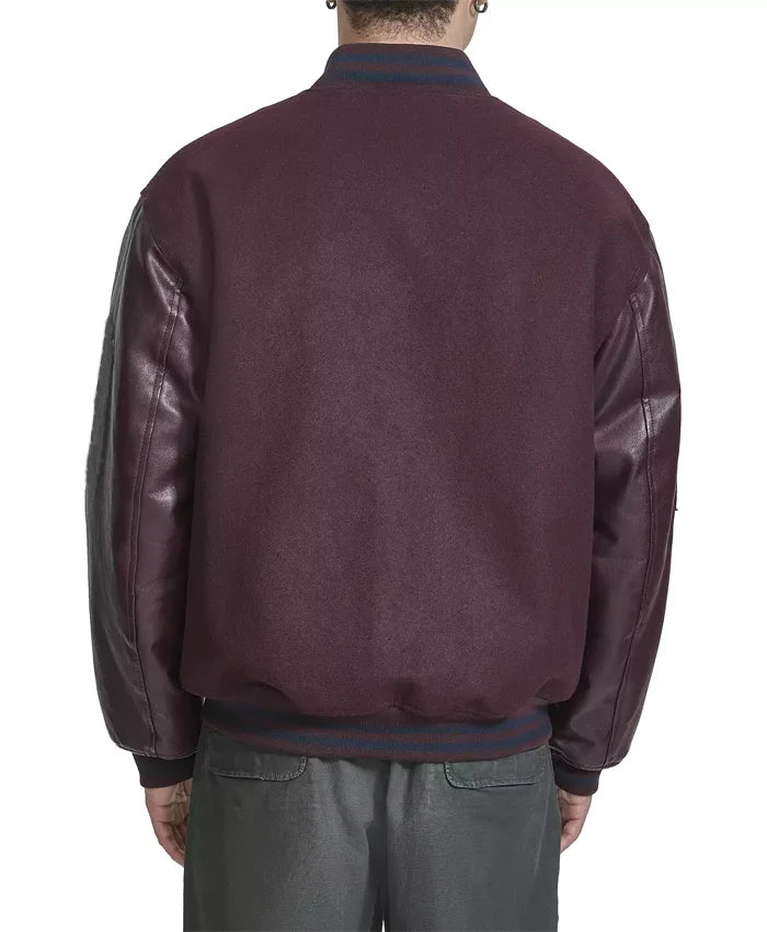 Men’s Burgundy Lettermen Bomber Jacket  - Recreated