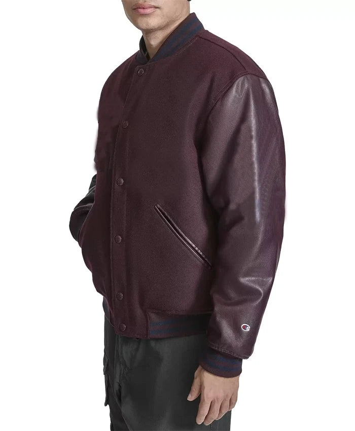 Men’s Burgundy Lettermen Bomber Jacket  - Recreated