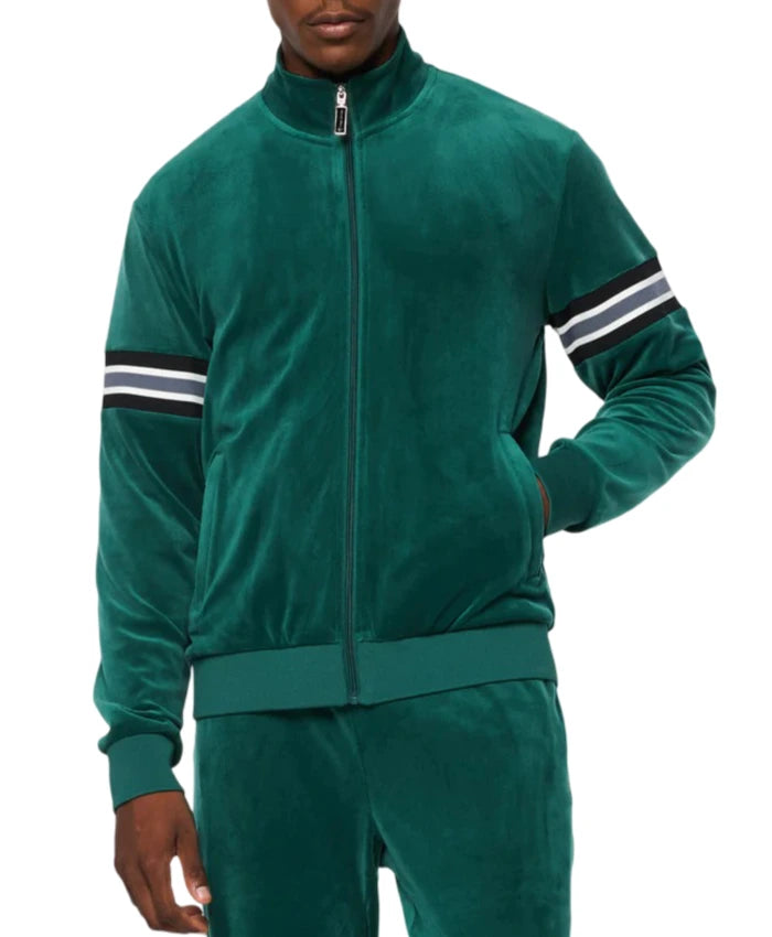 Mens Velvet Green Striped Bomber Jacket  - Recreated