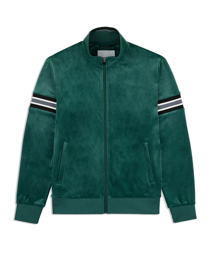Mens Velvet Green Striped Bomber Jacket  - Recreated