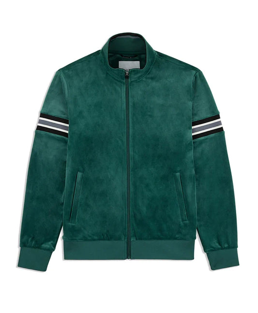 Mens Velvet Green Striped Bomber Jacket  - Recreated