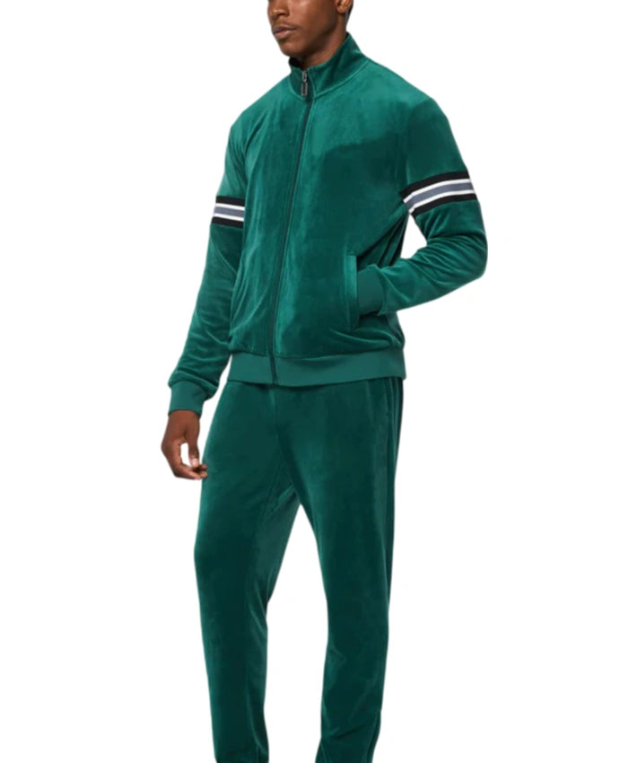Mens Velvet Green Striped Bomber Jacket  - Recreated