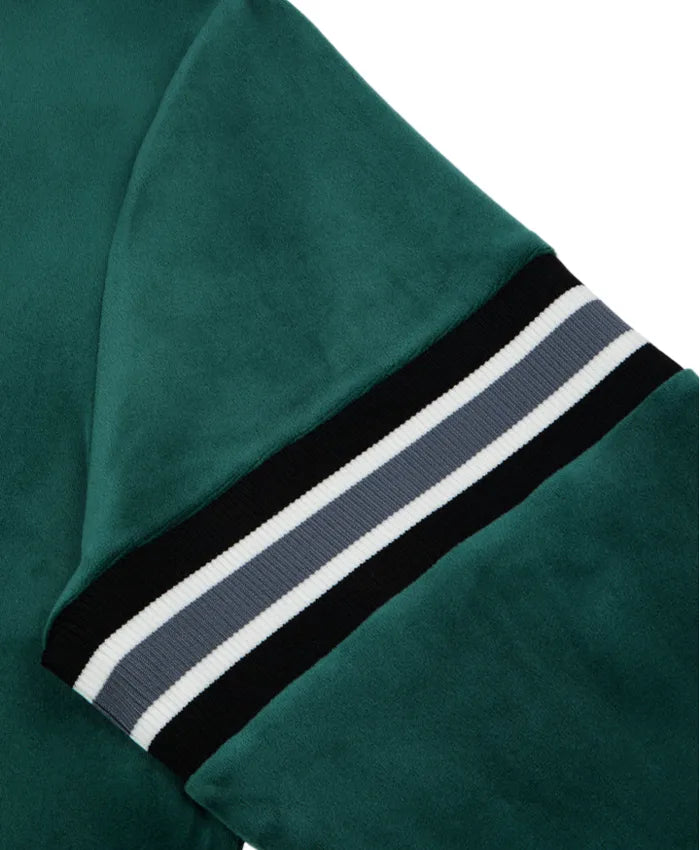 Mens Velvet Green Striped Bomber Jacket  - Recreated