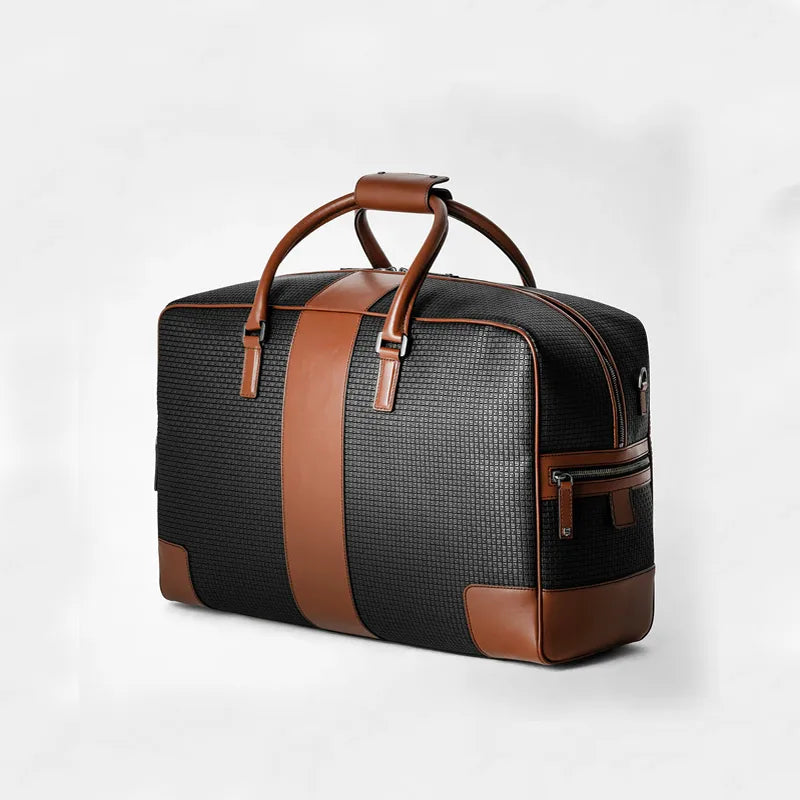 Men’s Real Leather Bown Strap Black Duffle Bag