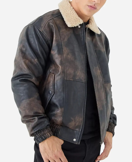 Men’s Sheepskin Distressed Brown Fur Collar Jacket