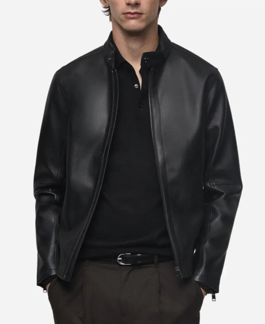 Men’s Stylish Black Leather Zip Up Jacket