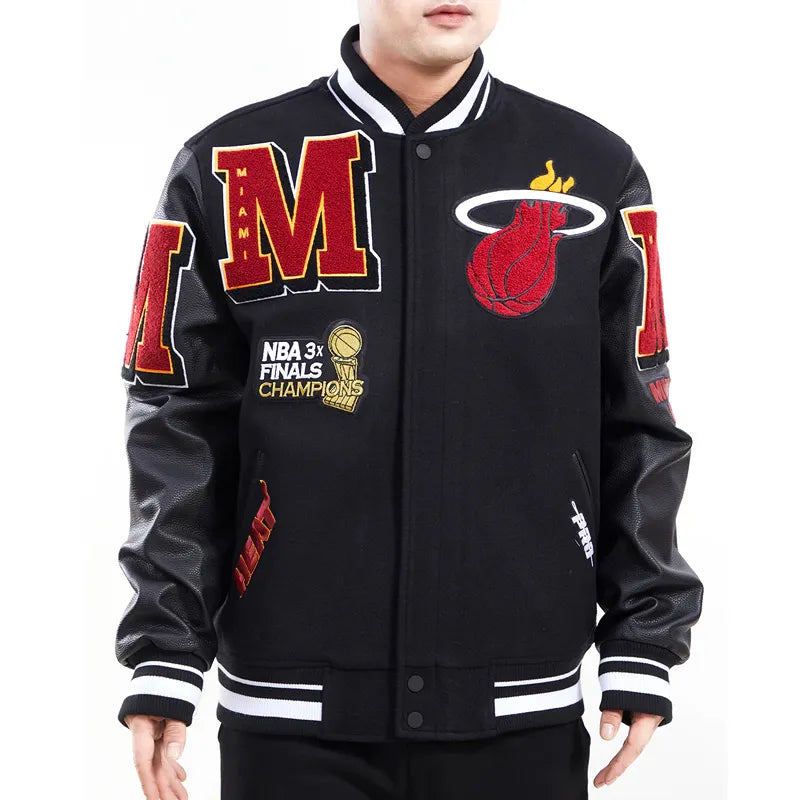 Miami Heat Mashup Logo Black Varsity Jacket  - Recreated