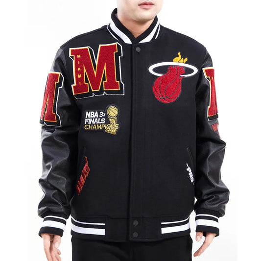 Miami Heat Mashup Logo Black Varsity Jacket  - Recreated