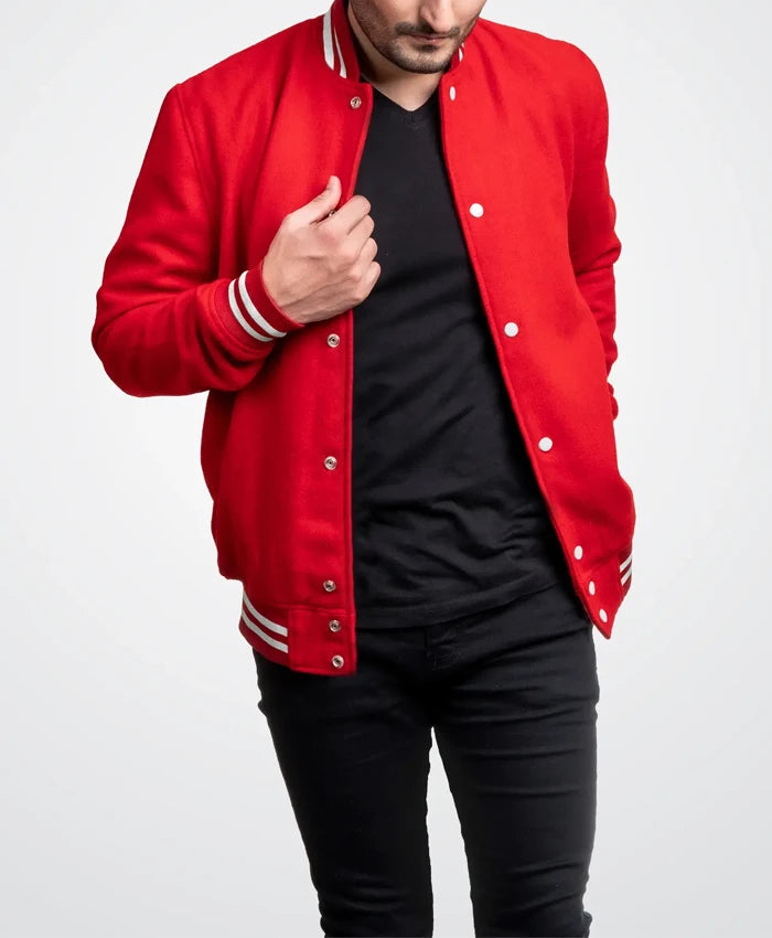 Mondor Red Wool Varsity Jacket  - Recreated