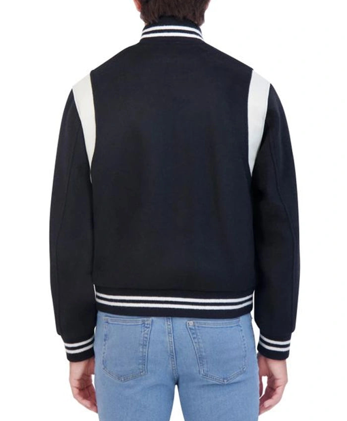 Navy Blue Letterman Varsity Jacket With Rib Collar  - Recreated