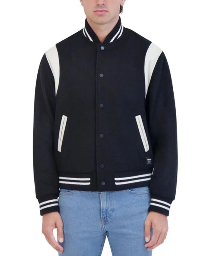 Navy Blue Letterman Varsity Jacket With Rib Collar  - Recreated