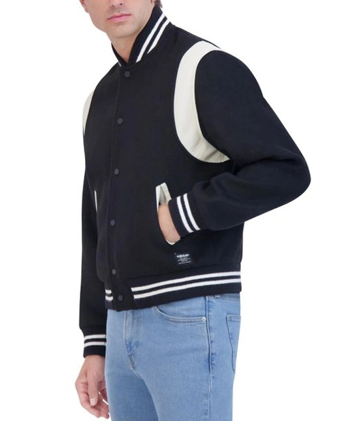 Navy Blue Letterman Varsity Jacket With Rib Collar  - Recreated