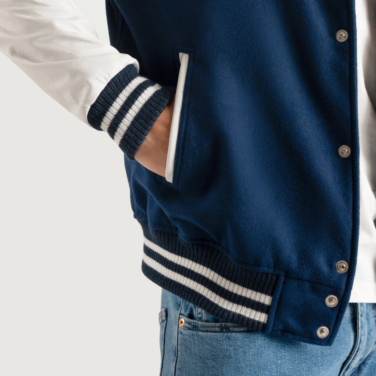 Navy Blue and White Varsity Letterman Jacket