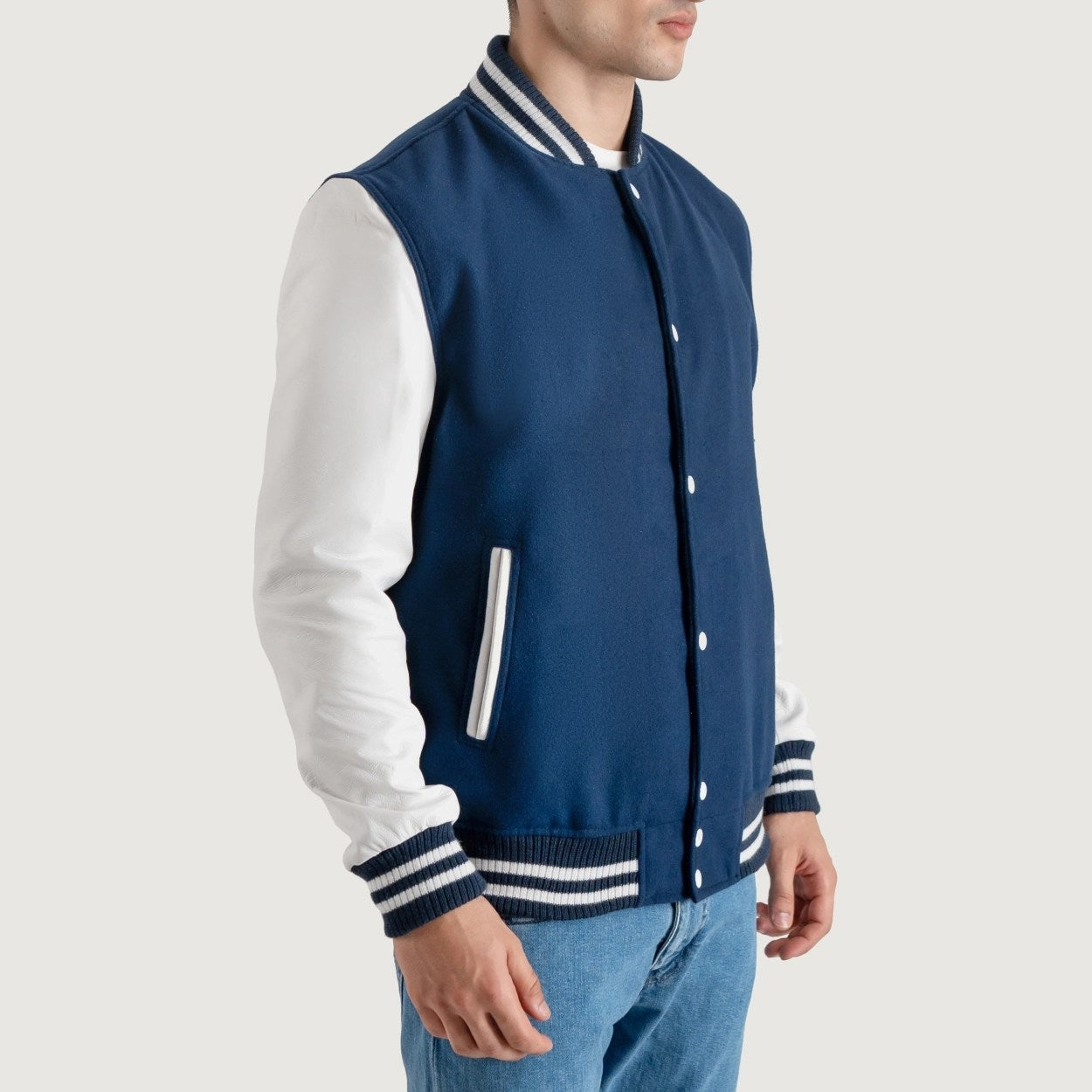 Navy Blue and White Varsity Letterman Jacket