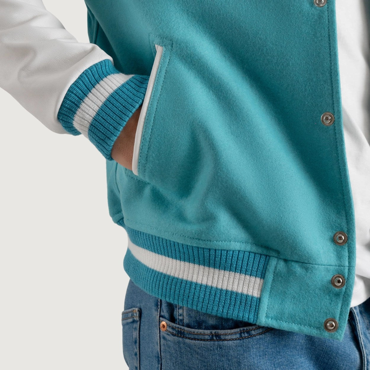 Teal Aqua and White Varsity Letterman Jacket