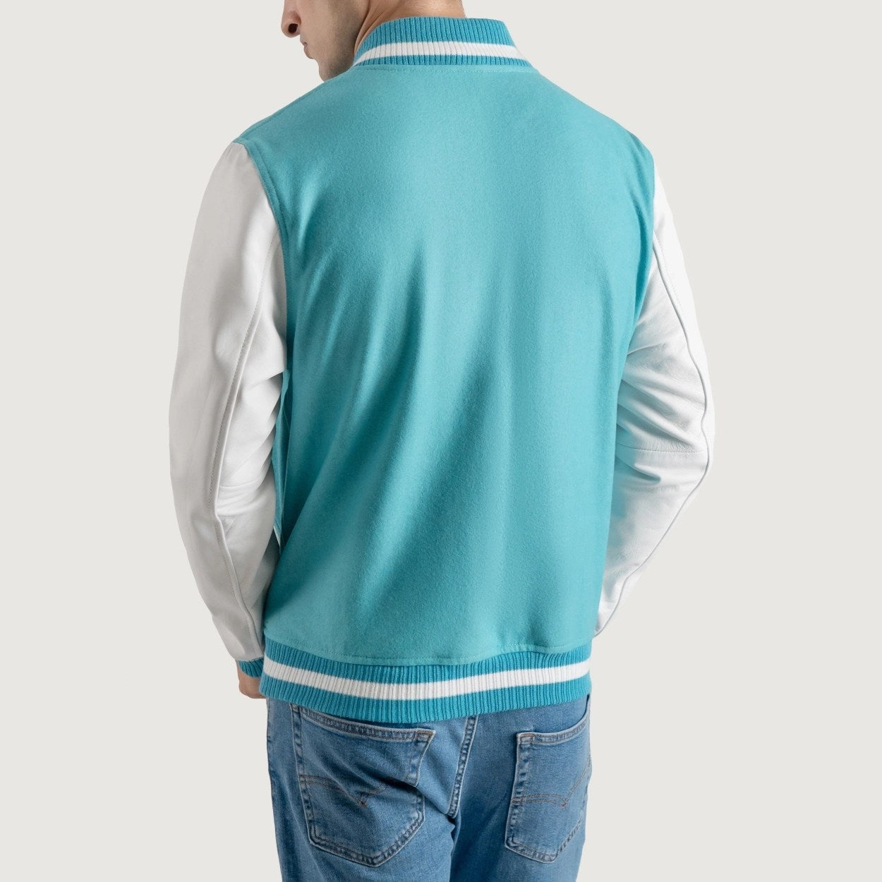 Teal Aqua and White Varsity Letterman Jacket