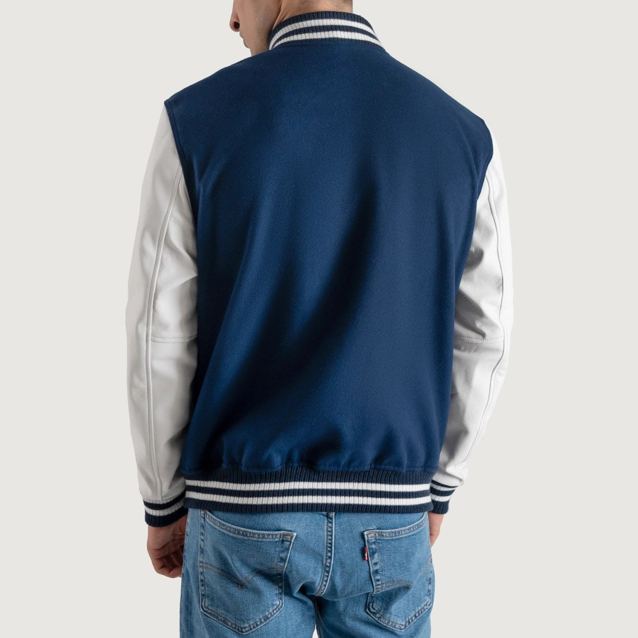 Navy Blue and White Varsity Letterman Jacket