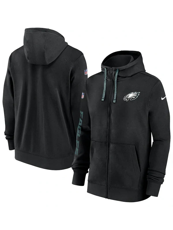 Philadelphia Eagles Black Sideline Club Full-Zip Hoodie