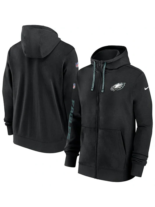 Philadelphia Eagles Black Sideline Club Full-Zip Hoodie
