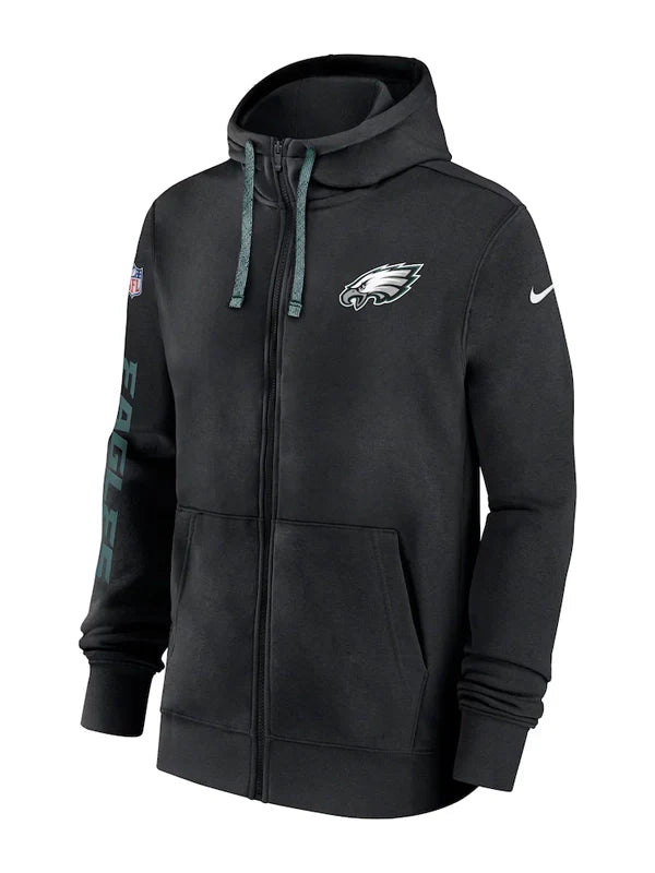 Philadelphia Eagles Black Sideline Club Full-Zip Hoodie