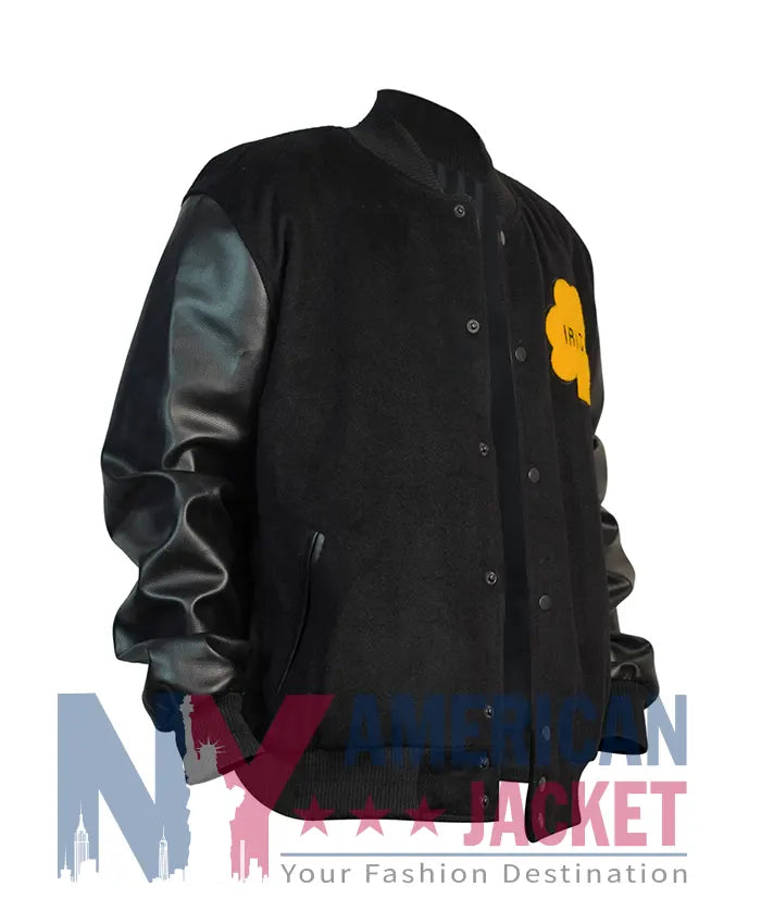 Notre Dame Rudy Irish Black Varsity Bomber Jacket  - Recreated