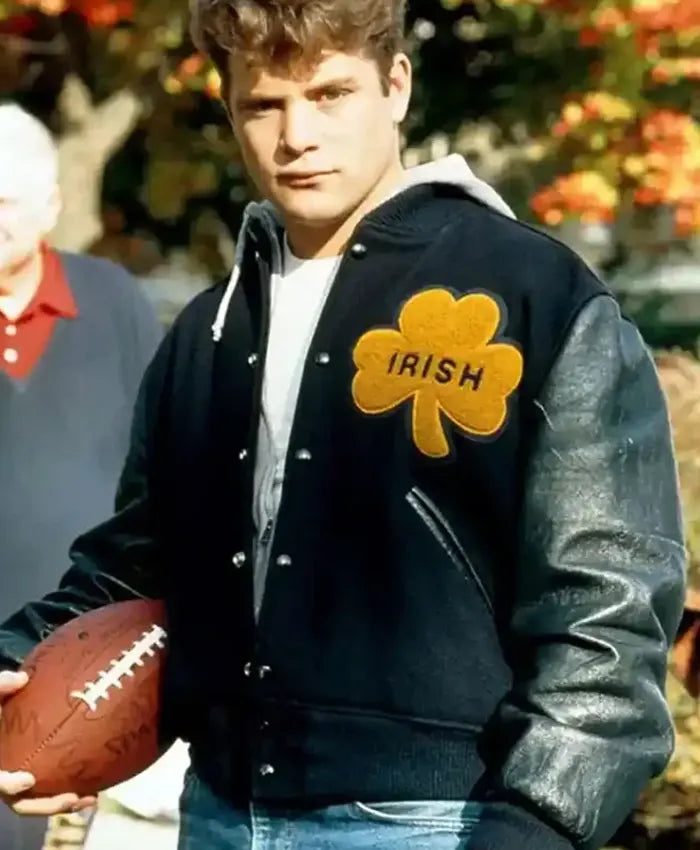 Notre Dame Rudy Irish Black Varsity Bomber Jacket  - Recreated