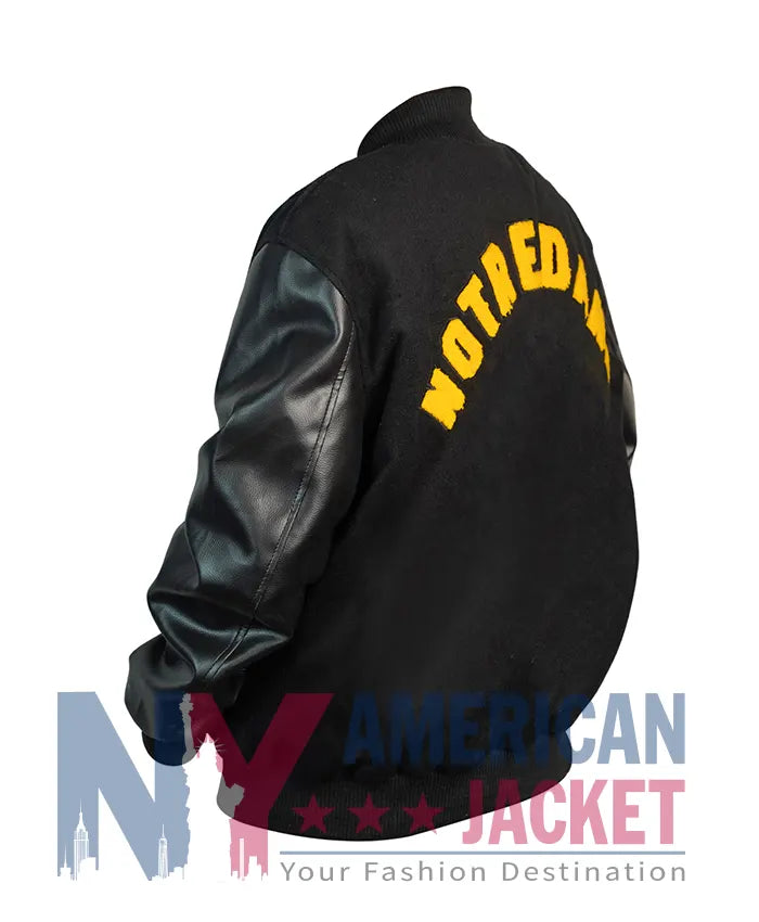 Notre Dame Rudy Irish Black Varsity Bomber Jacket  - Recreated