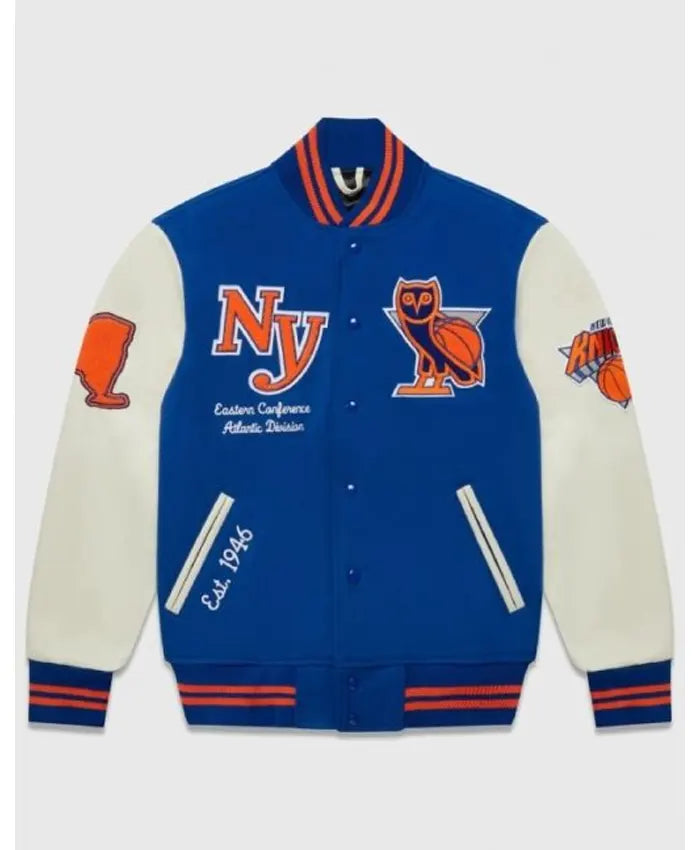 OVO Knicks Blue Varsity Jacket  - Recreated