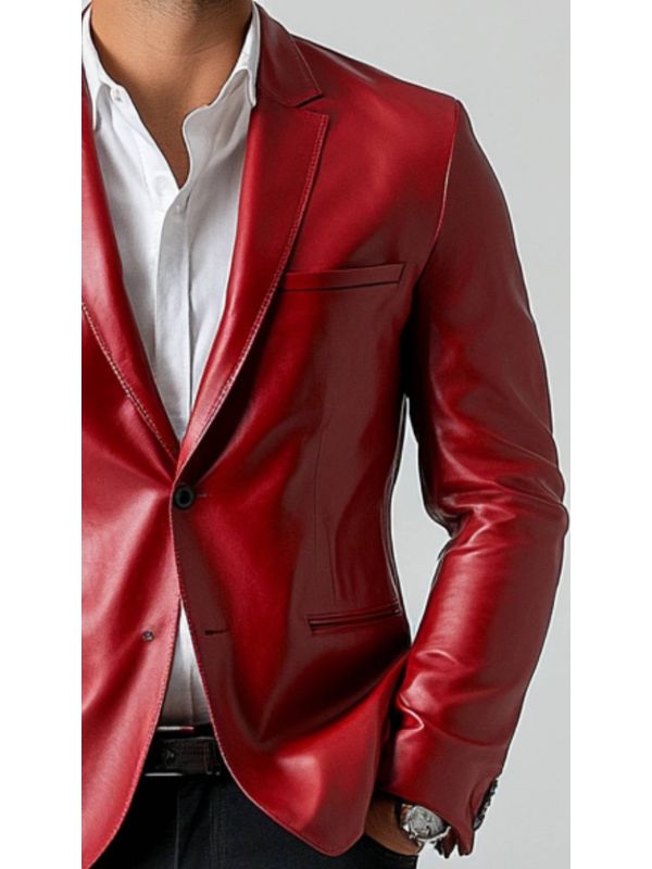 Oakley Red Leather Blazer - Leather Blazer for Men Red