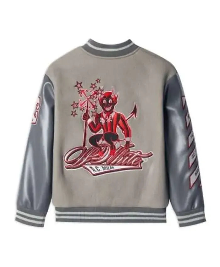 Off White X Ac Milan Grey Varsity Jacket  - Recreated
