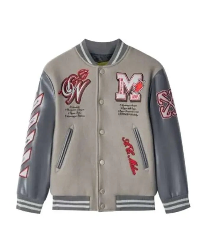 Off White X Ac Milan Grey Varsity Jacket  - Recreated
