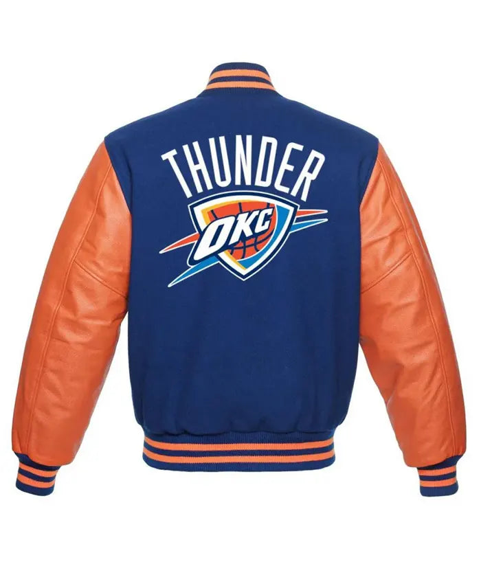 Oklahoma City Thunder Orange And Blue Letterman Jacket  - Recreated