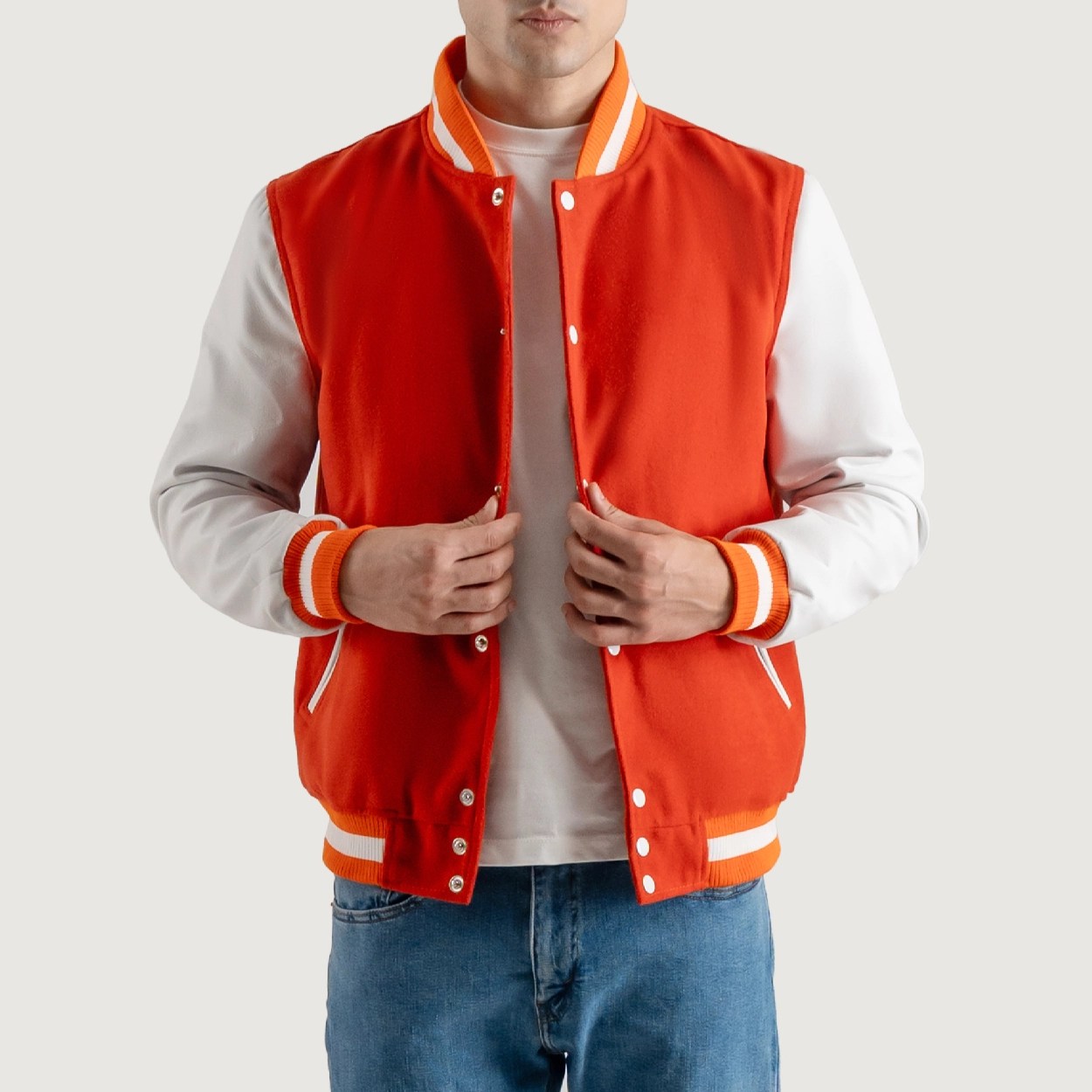Orange and White Varsity Letterman Jacket