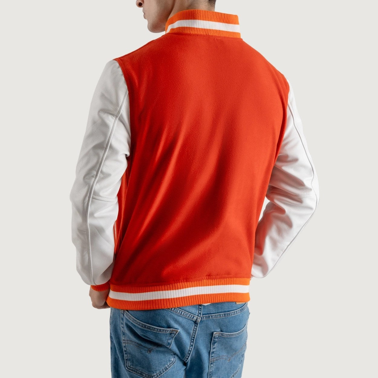 Orange and White Varsity Letterman Jacket
