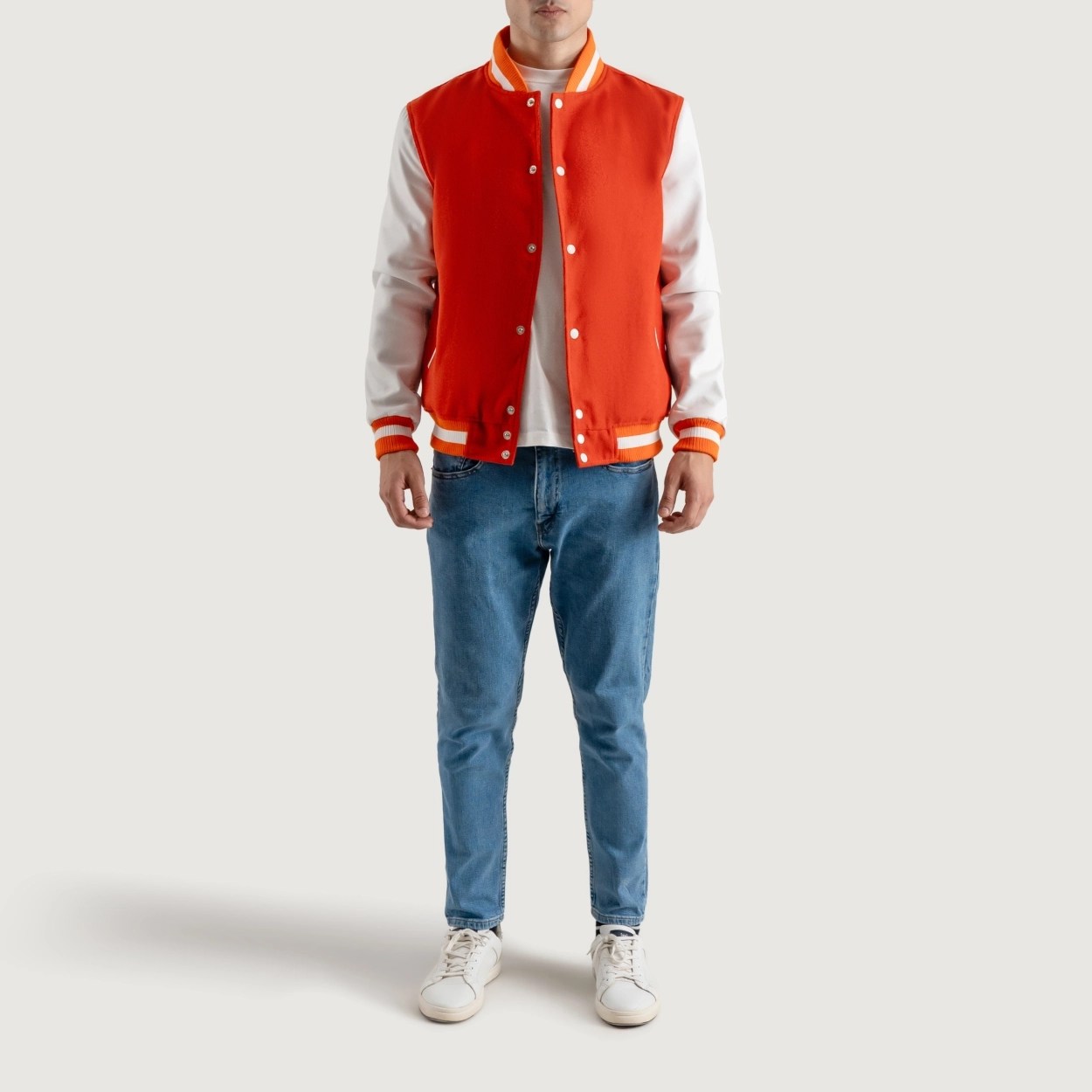 Orange and White Varsity Letterman Jacket