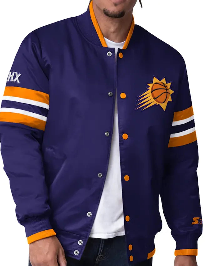 Phoenix Suns Scout Purple Satin Varsity Jacket  - Recreated